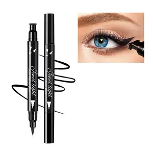 Dual Ended Black Liquid Eyeliner - 2 in 1 Winged Cat Eye Stamp & Felt-tip Eyeliner Pen, Waterproof, Long Lasting & Smudge Proof for Women