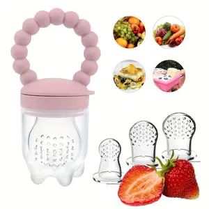 4 Piece Silicone Fruit Vegetable Baby Food Feeder Set, Easy-To-Use Handle, Includes Three Biting Bags S M L