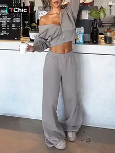 Women Croped Hoodie & Pants 2 Piece Set Casual Sweatsuit Street Wear Daily Outift Athleisure Wear Set Tracksuit Set, Streetwear Tracksuit, Airport Outfit