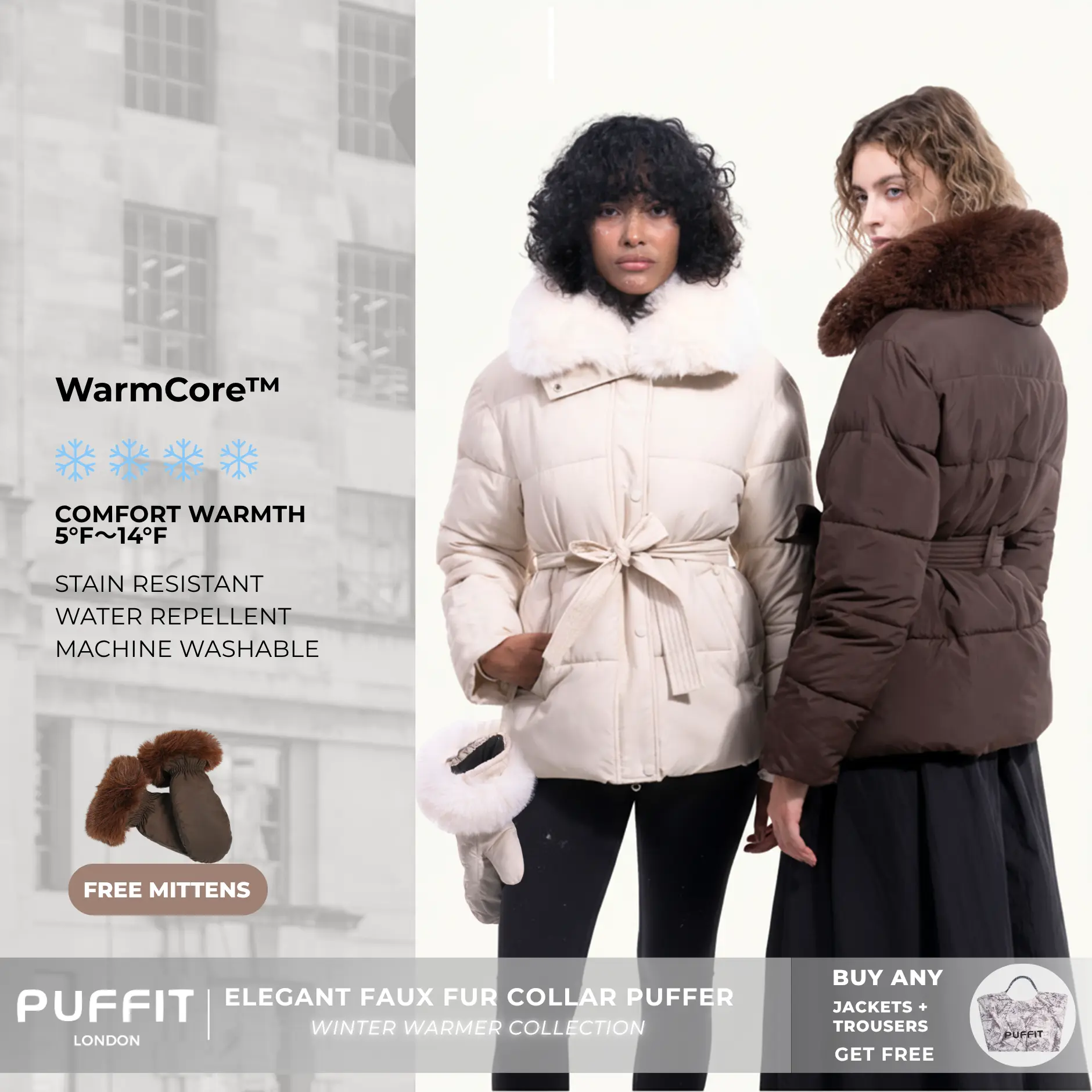 PUFFIT WarmCore Premium Elegant Fur-Collar Puffer Detachable Fur Collar Waist-Defining Slim Fit Puffer Jacket Matching Gloves Available Detachable Button Design Elegant Look Combines Warmth And Beauty — Perfect For Fall Winter Elegance,2026 Shopping