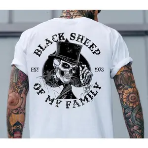 BLACK SHEEP OF MY FAMILY Skeleton Print Men's T-Shirt, Top Menswear, Cotton Tee Shirt Casual Streetwear