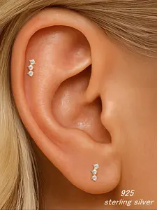 Women's 925 Silver Color Zirconia Earrings, Trendy Rhinestone Design, Perfect for Daily Wear & Special Occasions, Zircon Stud Earrings