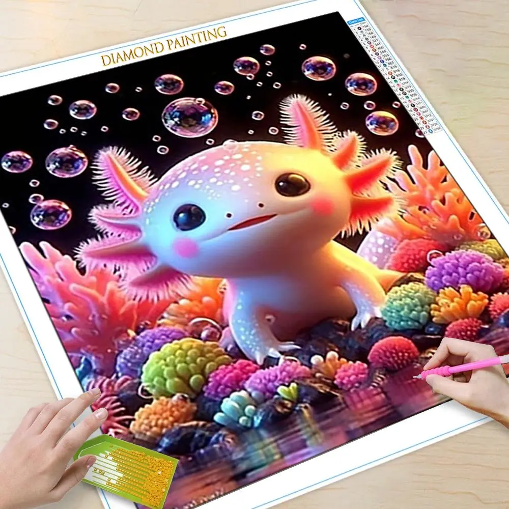 Cute Axolotl Design DIY Diamond Arts Colorful Painting Kit without Frame, DIY 5D Diamond Arts Colorful Painting Kit, Wall Art Decor for Home Bedroom, Diamond Painting Kits