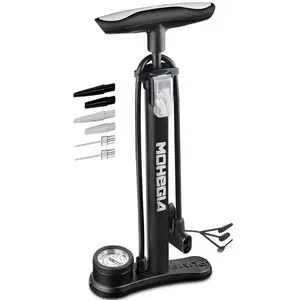 MOHEGIA Bike Floor Pump with Gauge: Air Bicycle Pump with High Pressure 160 PSI,Fits Schrader and Presta Valve -Inflator with Ball Pump Needles for MTB Road Bike, Ball, Balloon, Inflatables