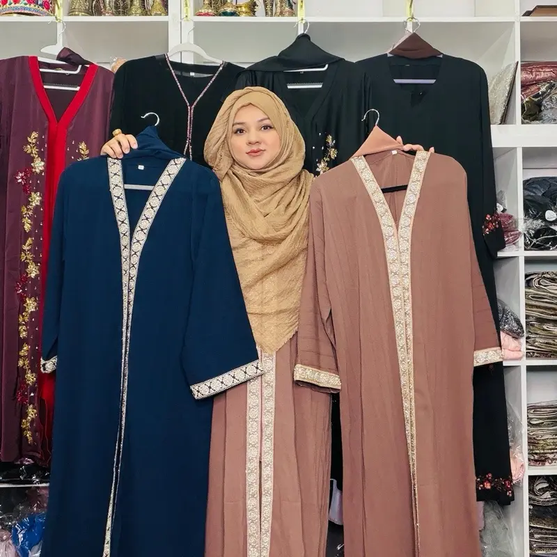 Dubai lace  Abaya with exclusive korean cotton material front open,comfortable elegant abya with matching chiffon hijab.perfect for summer weather.
