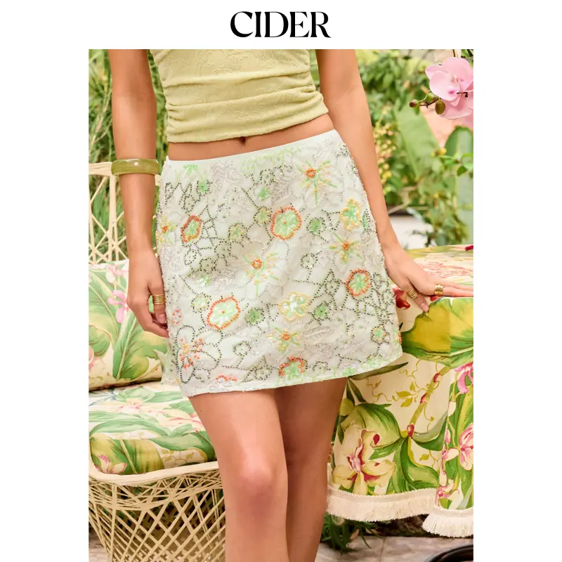 Cider Jacquard Floral Rhinestone Embellished Strapless A-line Mini Skirt, Bottom, Women, Bottoms, Polyester, Festival Wear, Dress Up