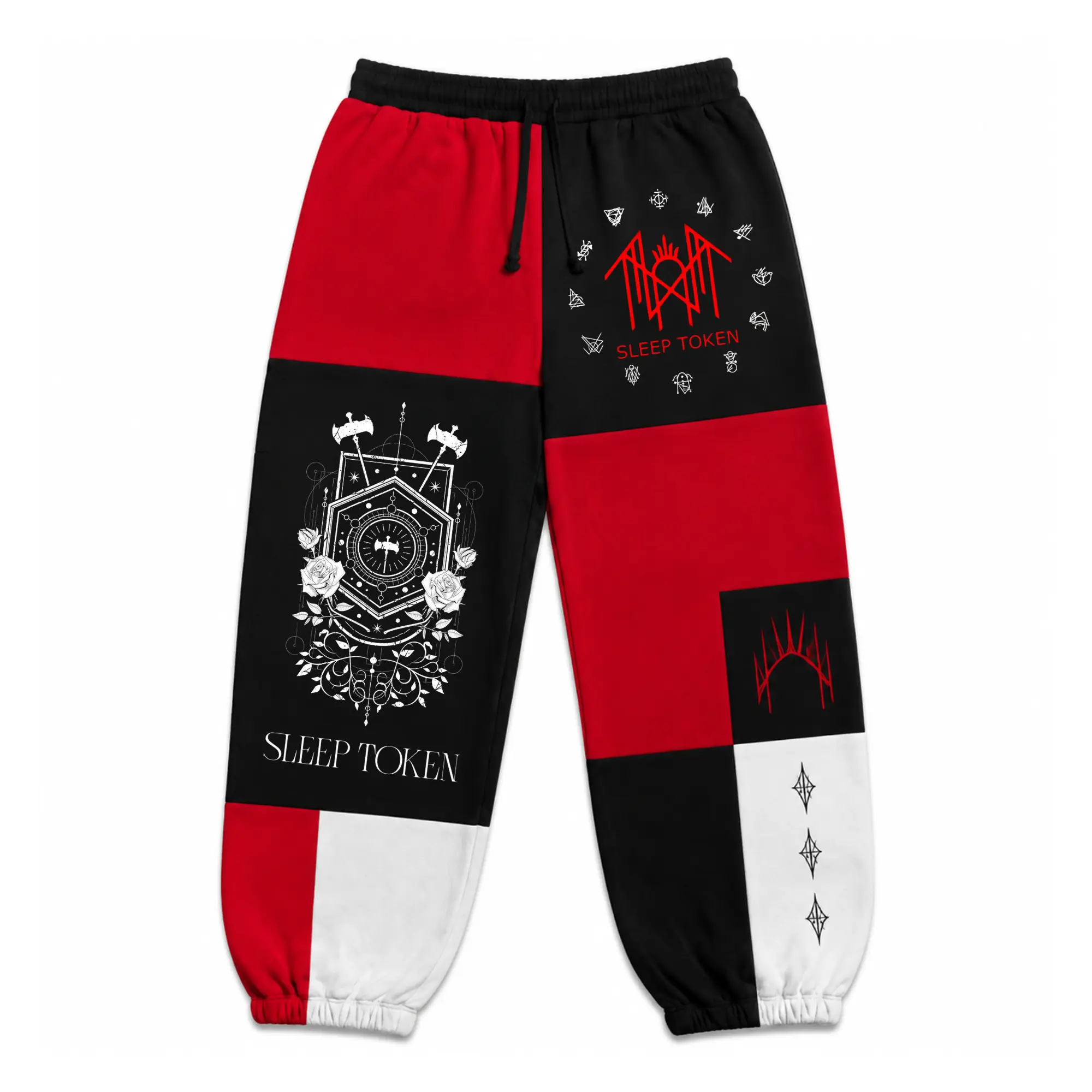 SIeep T0ken Sweatpants, Red Black White Band Jogger Pants, Gothic Metal Streetwear Pants, Fall Winter Pants, For Men & Women, Gift For Sleep Token Fans