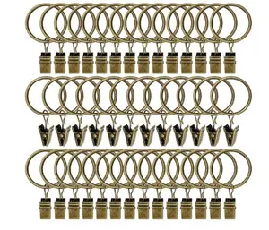 Bronze Curtain Rings with Clips, 40-Pack Drapery Accessories, 1.26 in Interior Diameter, Fits Up to 1 in Curtain Rod