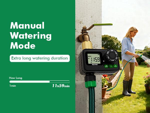 RESTMO Sprinkler Timer, Programmable Water Timer for Garden Hose, Automatic Control | Manual ON/Off | Rain Delay for Outdoor Faucet, Drip Irrigation and Lawn Watering System.