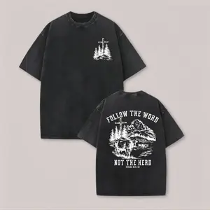 Christian Men's Faded Bible Verse T-Shirt |   "Follow The Word Not The Herd" Scripture Tee, Soft Vintage Faith Apparel for Daily Wear, Summer Outfit for Church & Festival Gifts
