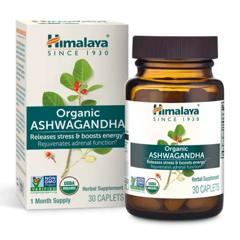Himalaya Organic Ashwagandha Root - Adrenal Support, Stress Relief, Vegan, Non-GMO - 670 mg, 30 Caplets