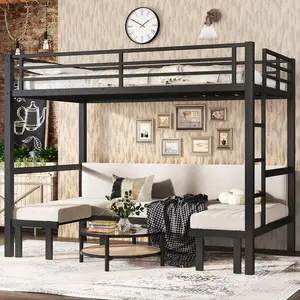 Eyisean Twin XL Over Twin XL/Full Over Full/Queen Over Queen Size Futon Bunk Bed, Heavy Duty Loft Bed with Sofa, Lower Bunk can be Pulled Out in Three Sections, Metal Bunk Bed with Safety Guardrails for Adults, Bedroom