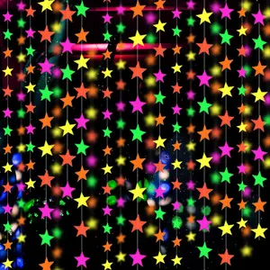 110feet UV Star Paper Neon Garland Streamers Black Light Decorations for Dark Glow Party UV Reactive Party Favors Glow in The Dark Supplies Wedding Birthday Banners