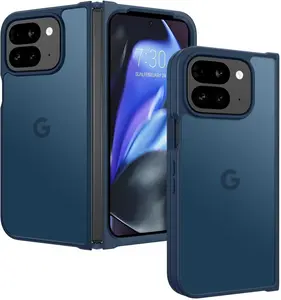 Google Pixel 9 Pro Fold Case, Translucent Matte Reveal Logo Slim Thin Shockproof Anti-Yellow Lightweight Women Men Boys Girls Protective Phone Cover Cases for Pixel 9 Pro Fold, Navy Blue Protection Protector