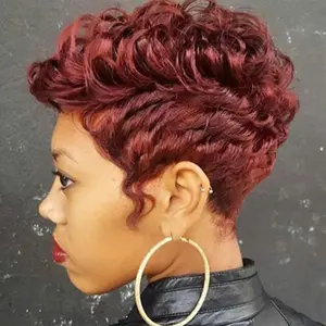 NEW Pixie Curly 100% Human Hair Wig 13x4 Short Bob Wig Pixie Cut#350 Colored 99J  Lace Frontal Human Hair Wigs for Black Women