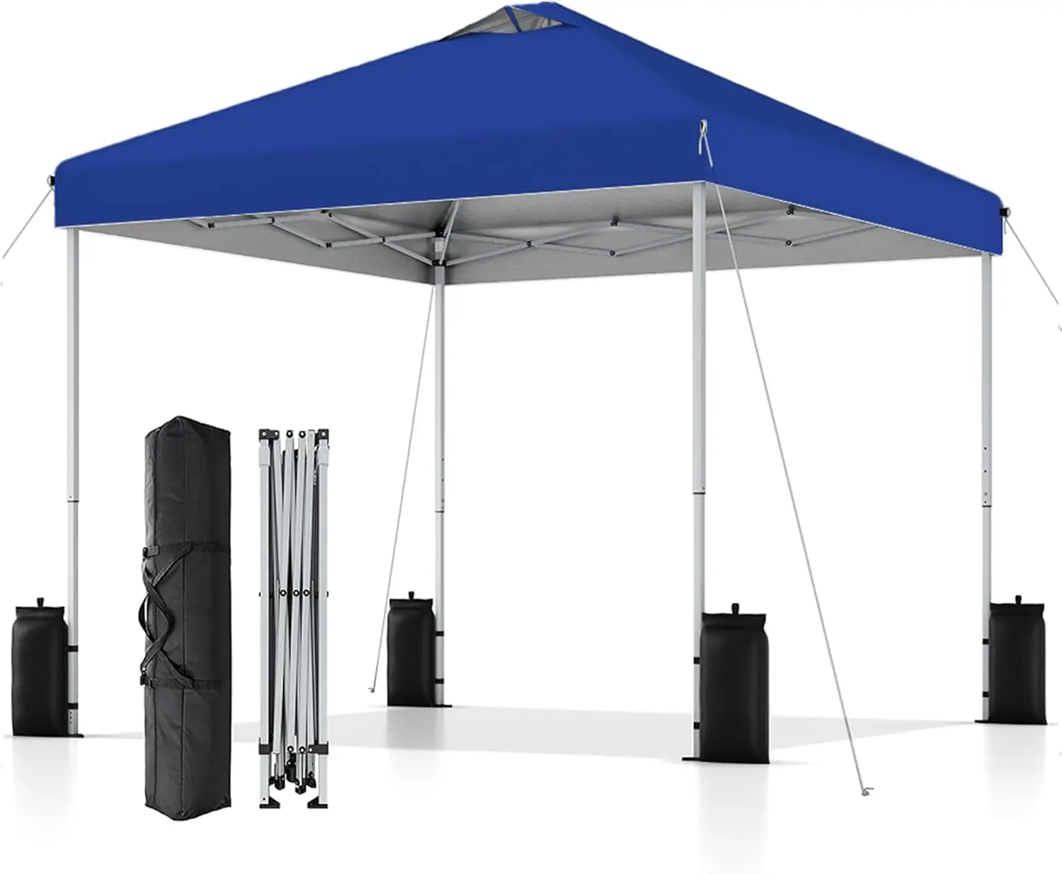 10x10 Pop Up Canopy Tent, One Push Setup, Heavy Duty Portable for Beach Camping Parties with Vents - Blue Wheeled Ventilated wheel carry