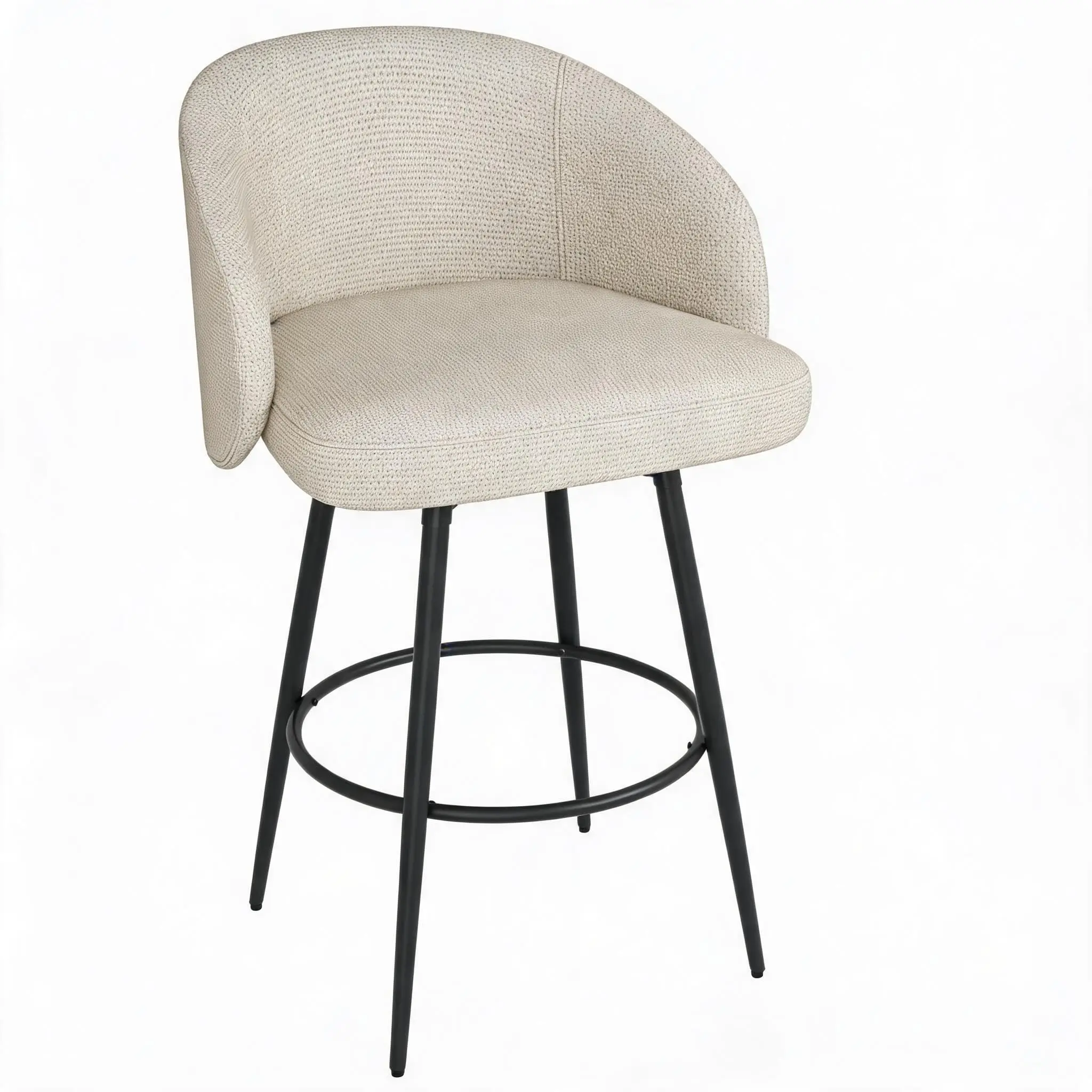 Modern Farmhouse Linen Fabric Counter Height Swivel Bar Stool - 360° Spinning Base, Backs, Footrest, Metal Frame Dining Chairs, Safe Home Bar Furniture for Kitchen Island, Bar Stools