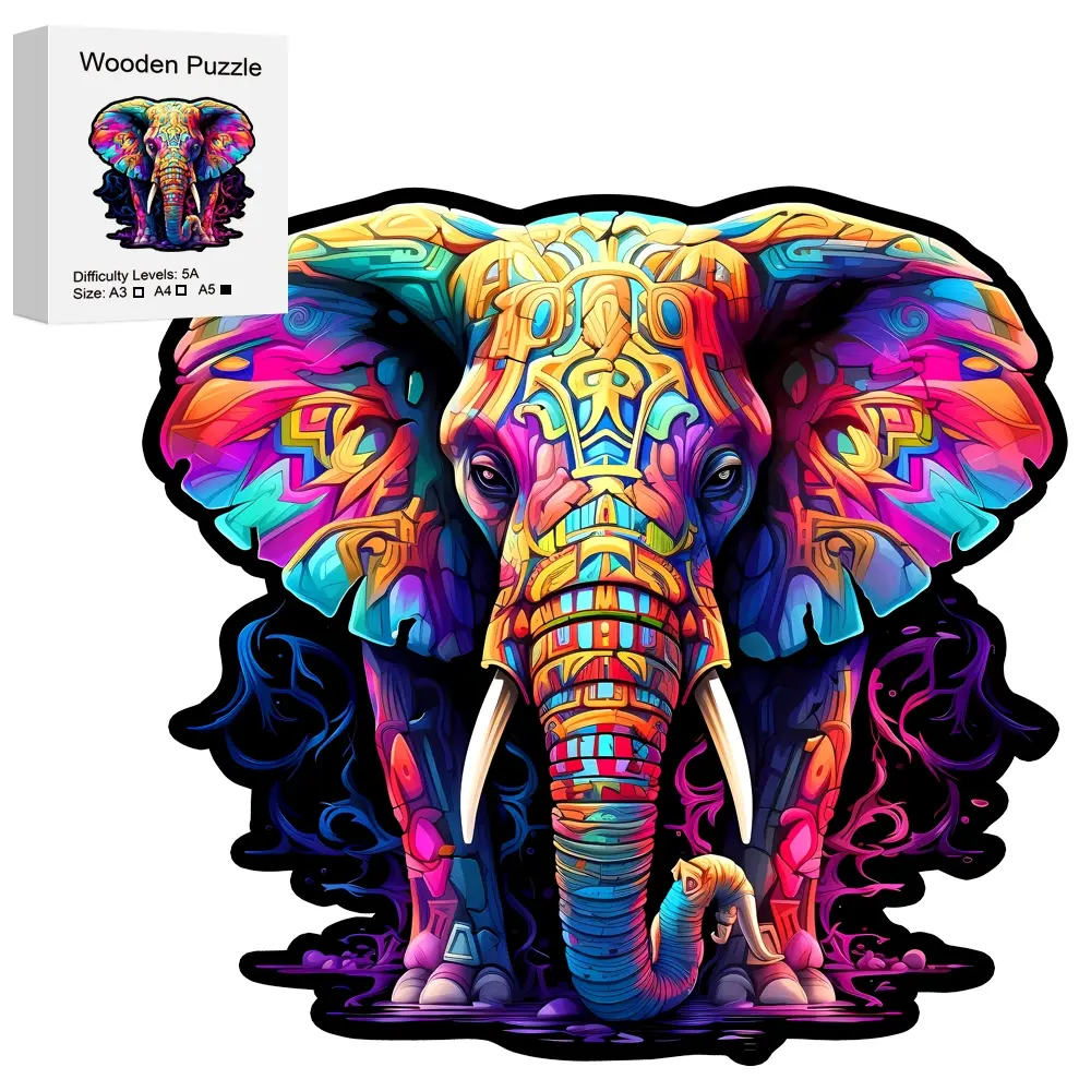 Colorful Elephant Wooden Jigsaw Puzzle, Unique Irregular Animal Shape, Perfect Gift for Lovers & Friends, Party Game, DIY Leisure, Home Decor, Wooden Puzzles
