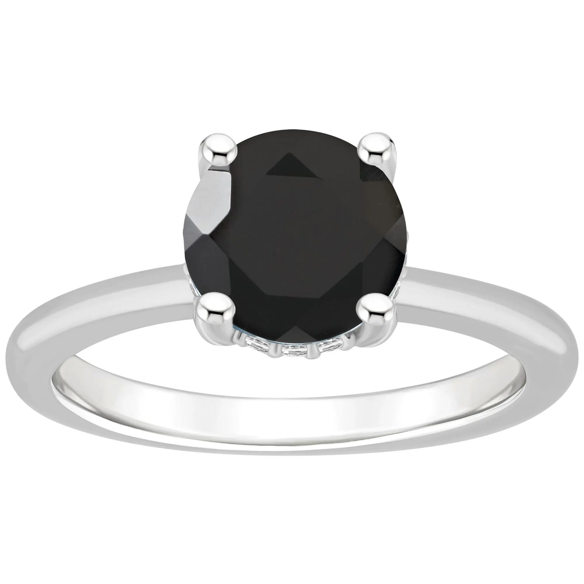 Affinity Gems Round Onyx & Diamond Gallery Ring, Sterling