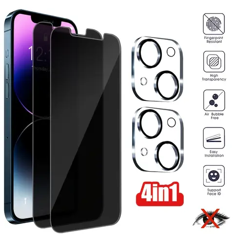 [2+2 Pack] Smartphone Screen Protectors & Camera Lens Covers, 9H Tempered Glass, 28° Anti-Peeping, Shockproof, Scratch Resistant, 2.5D Curved Edges, 10-Second Bubble-Free Installation, Transparent Cover, Casing-Friendly for iPhone 17/16/15/14/13/12/11