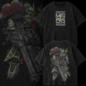 Gundam Mobile Suit MS-06 Zaku II Origin Retro Unisex Vintage Double Printed Heavyweight Cotton Oversized Wash Gunpla Tee, Workout Clothes, Gym Workouts, Clothes for Daily Wear