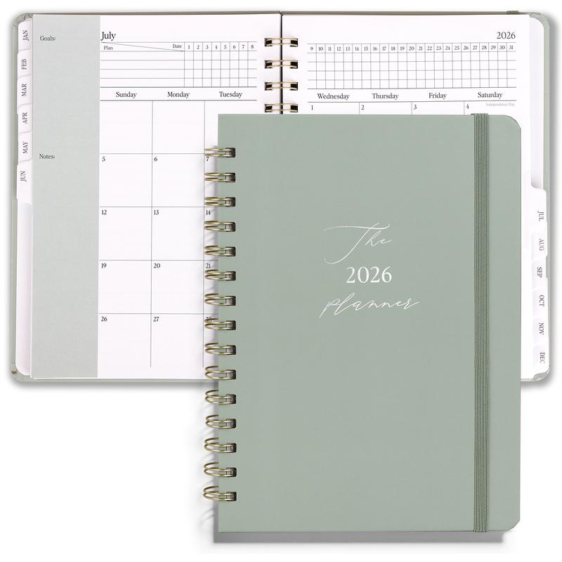 2026 Planner - Weekly and Monthly Planner Spiral Bound, Jan 2026 - Dec 2026, Hardcover Planning Agenda book with Tabs, Inner Pocket, Aesthetic, Academic, Planner Notebook, Perfect for Office Home School Supplies
