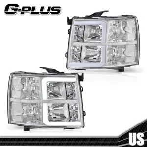 Fit For 07-13 Chevy Silverado 1500 2500 3500 LED DRL Tube Headlights Chrome/Back Fit For 07-13 Chevy Silverado 1500 2500 3500 LED DRL Tube Headlights Chrome/Back