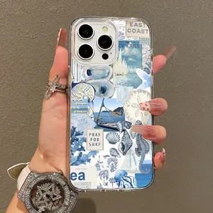 Trendy Magnetic Case for iPhone11/12/13/14/15/16/promax, Blue Ocean Collage Ultra Slim, MagSafe Support, Shockproof | Playful & Fun Style