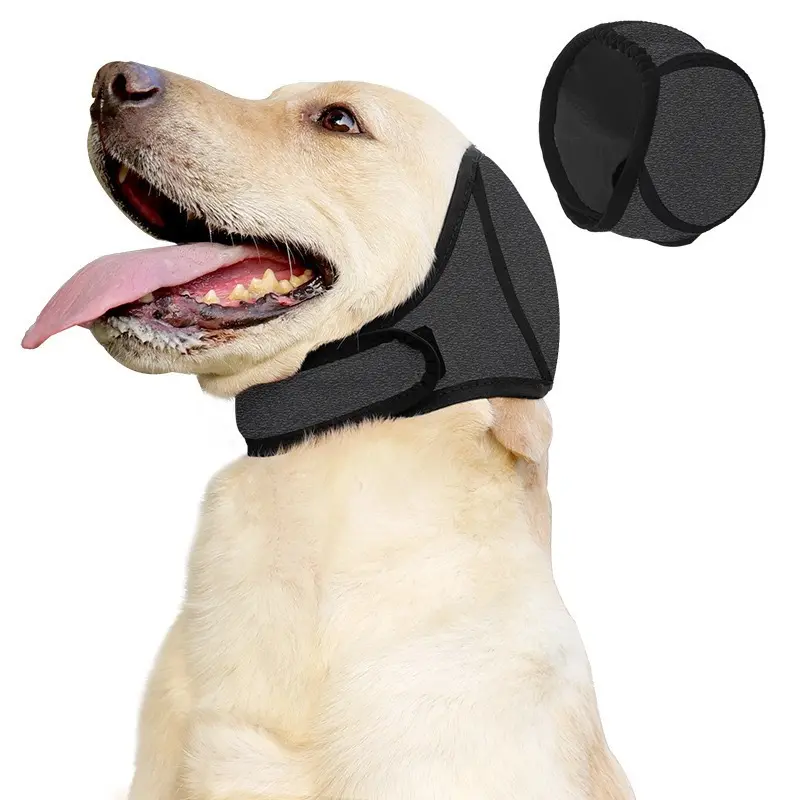 Dog Calming Hoodie Ear Wraps for Dogs, Waterproof Dogs Swim Cap, Pet Ear Cover Muffs for Anxiety Relief Noise Cancelling, Doggy Head Warp Ear Protection for Hematoma Fireworks Bath Swim Blow（Black+Grey)