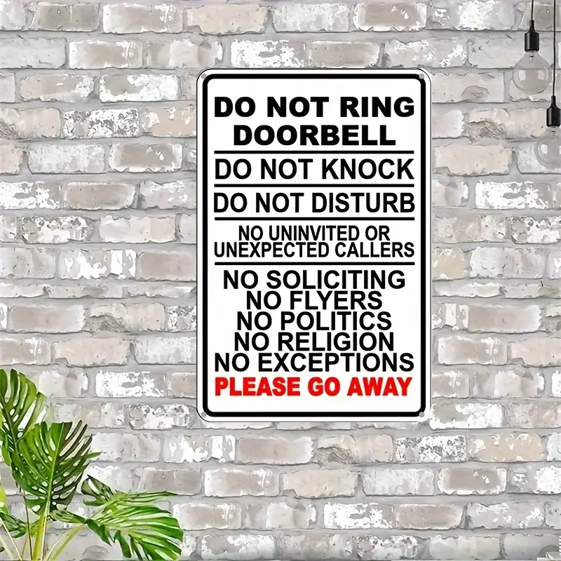 1pc 8x12in Rectangular Iron No Soliciting Sign - 'Do Not Ring Doorbell, Knock, Disturb', Durable Tinplate Home Wall Hanging Warning Sign with Easy-Hang Design for Indoors-Outdoor Use, Room Decor for Party Decoration