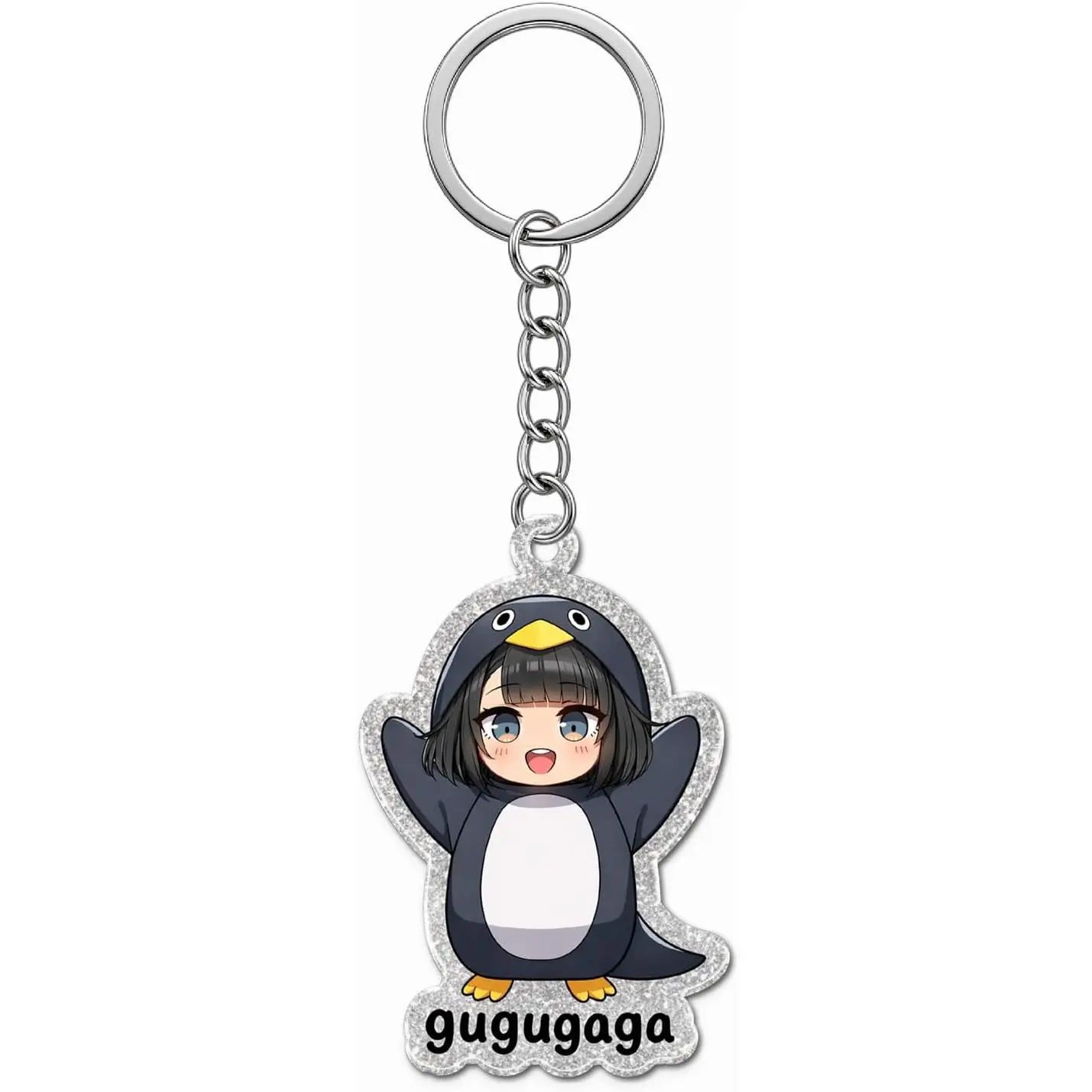 Gugugaga Penguin Keychain, Cute Penguin Girl Acrylic Keychain Gifts for Anime Game Lovers, Gugu Gaga Meme Key Ring for Purse Bag Charm