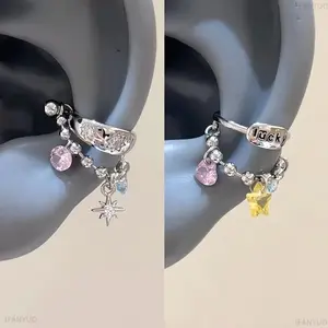 1Pc Small Zircon Colorful Star Chain Stud Earrings Fashion Sweet Double Chain Bead Earring Helix Conch Ear Piercing Jewelry Gift