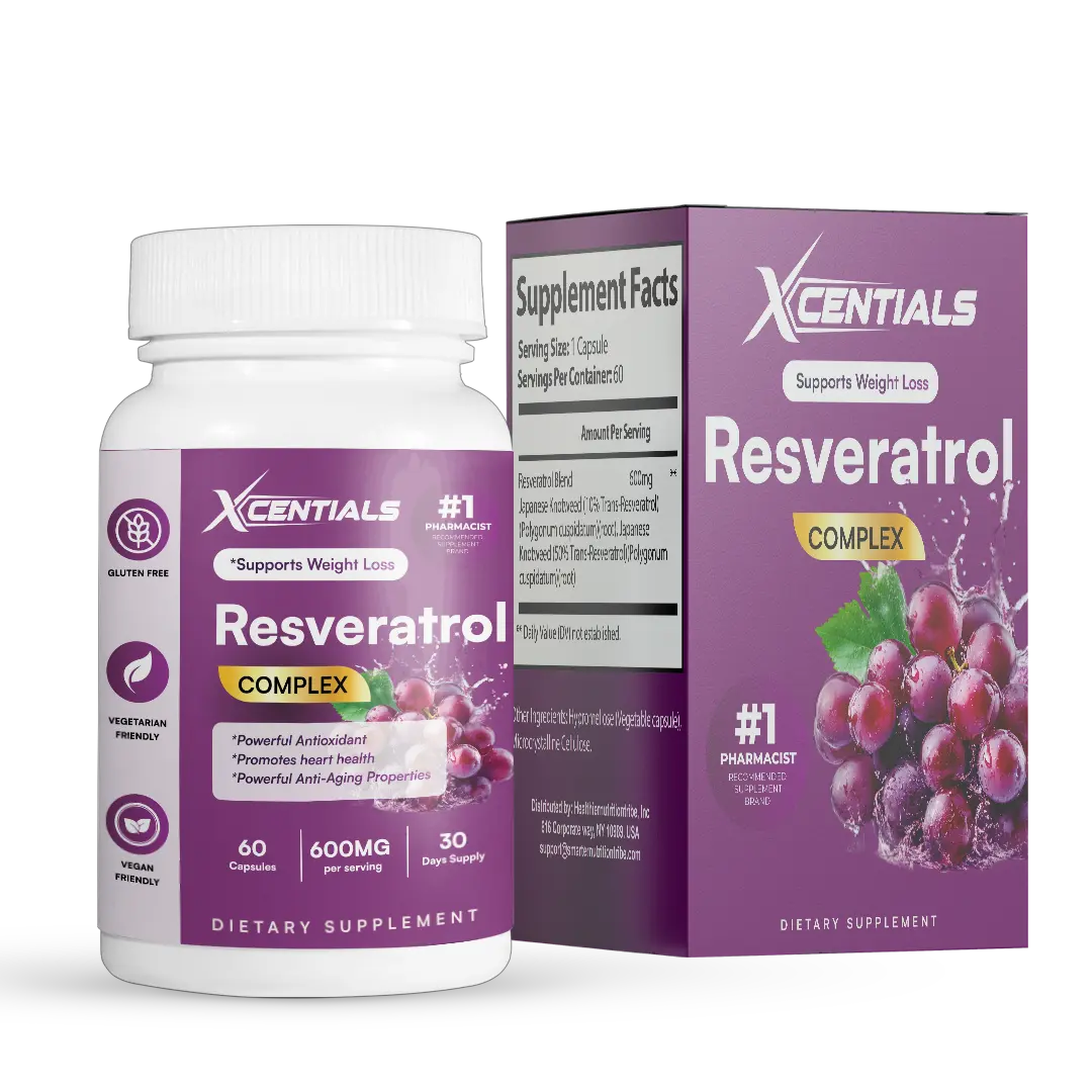 Xcentials Ultra-Pure Resveratrol 1450mg Antioxidant & Joint Support with Green Tea & Acai - Powerful Antioxidant Blend for Youthful Vitality - Healthcare