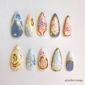 Porcelain Garden PressOnNails, 3D Nails, Blossom Nails, Summer Press-On Nails, Colorful Fake Nails, Wedding Nails, Holiday Nails, Cute Nails