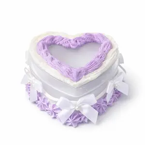 Heart-Shaped Purple Fake Cake Jewelry Box with Bow
