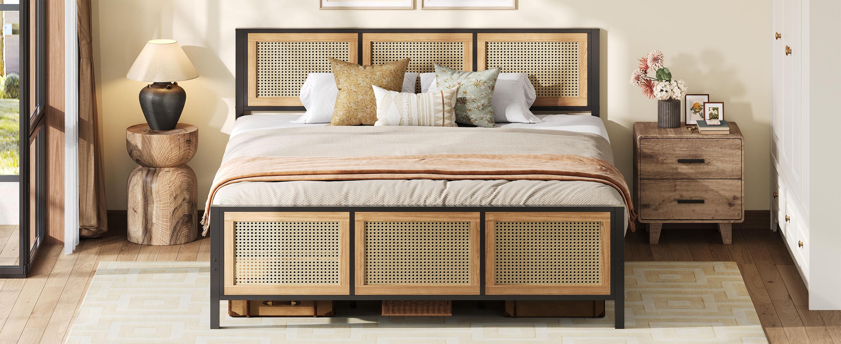 LIKIMIO King Bed Frame with Headboard, Wood Camas Queen with Strong Metal Slats Support, No Box Spring Needed for Bedroom and Guest Room