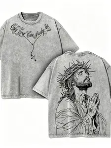 Washed Men's Short-Sleeve T-Shirt, Casual Distressed Christian Pattern, Festive Faith-Themed Menswear, Loose Crew Neck, Summer Fitness Clothing, Bible Verses Church Dress, Believer Gift, S,summervibes