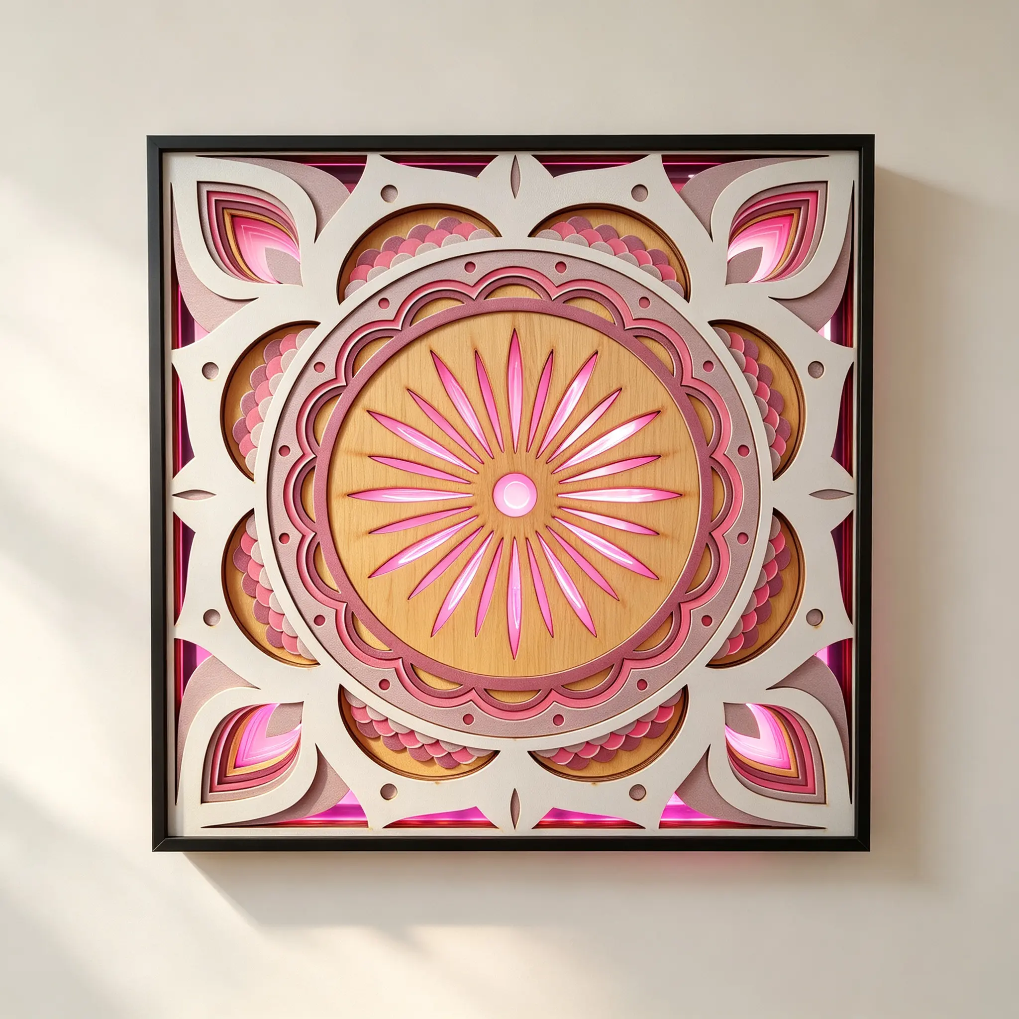 Flower Mandala Lamp 3D Layered Hanging Wall Art Neon Sign Room Wall Art for Living Room Home Decor Night Light Plaques Birthday Gift Wall Decor Wall Lamp Girl Boy Friend Christmas Gift Hanging