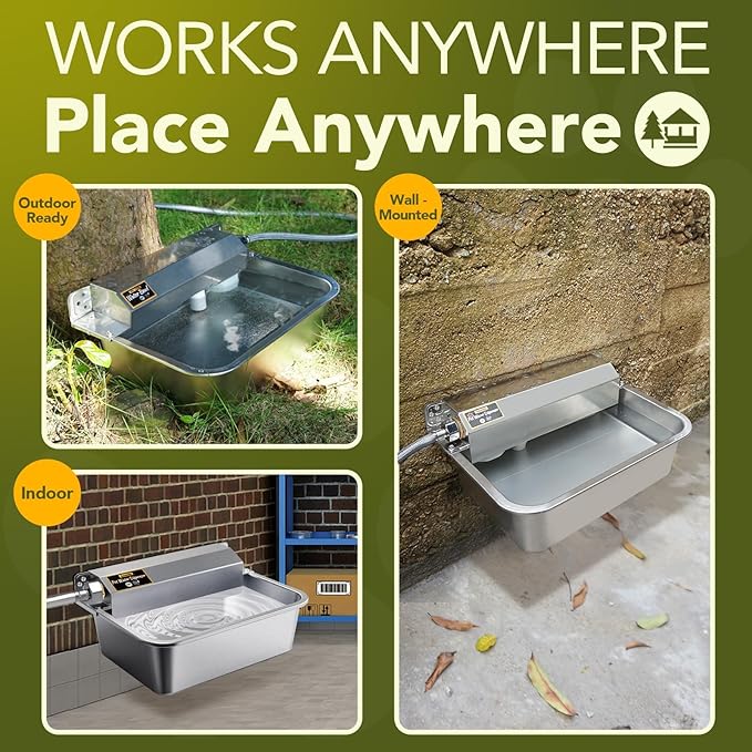 Large 6L Stainless Steel Automatic Square Dog Water Bowl Indoor & Outdoor Use Wall Mount or Floor Standing for Dogs Poultry Cattle Horses Livestock Easy to Clean (Hose Not Included)