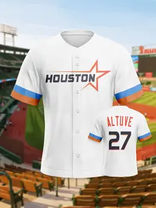 Houston Baseball Jersey #27 V Neck Men's Hip Hop Baseball Shirt, Jersey Top, Sportswear Top, Activewear Clothing, Comfortable Breathable Quick Dry Fabric, Perfect Gift for Fans