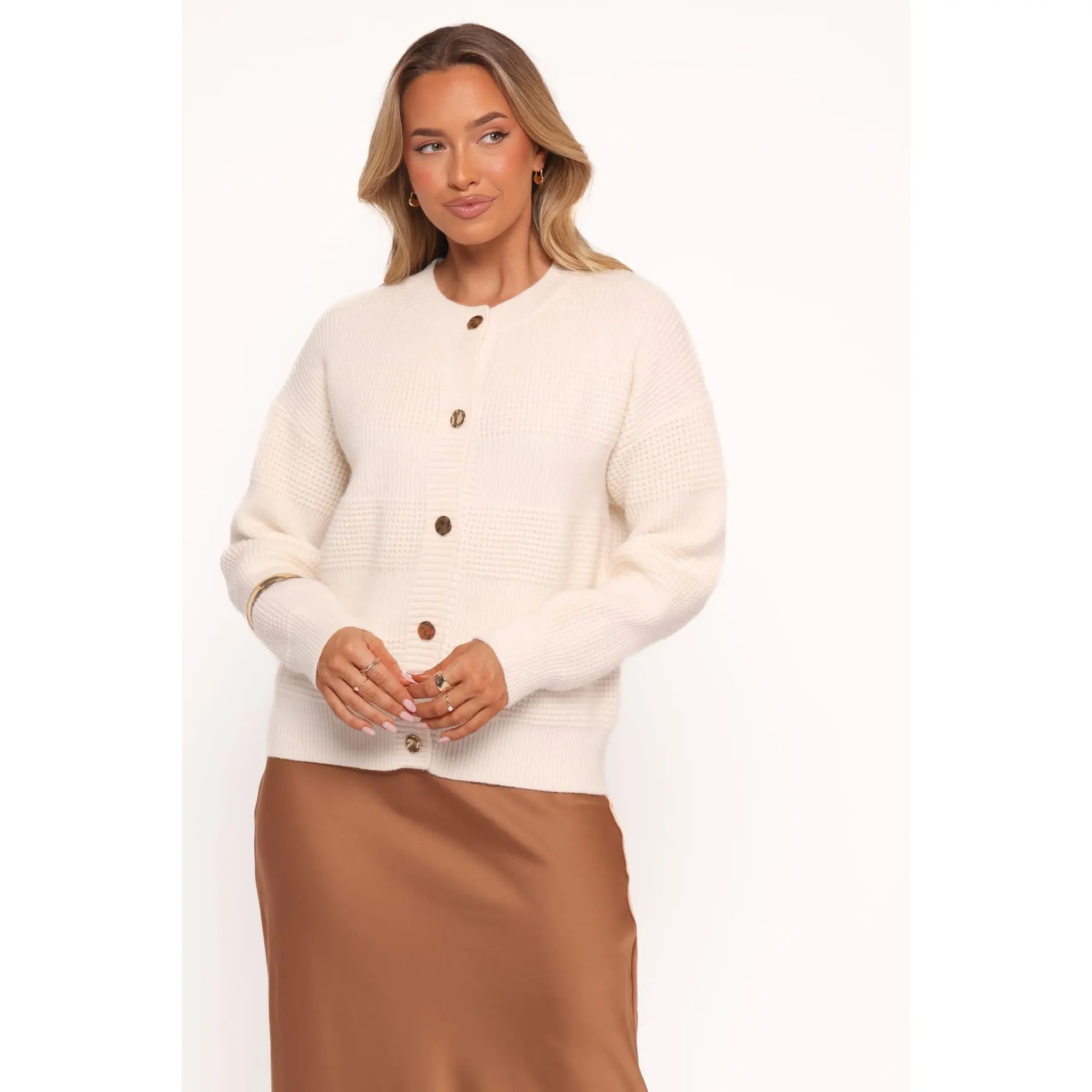 Verago Textured Stripe Cardigan - Cream