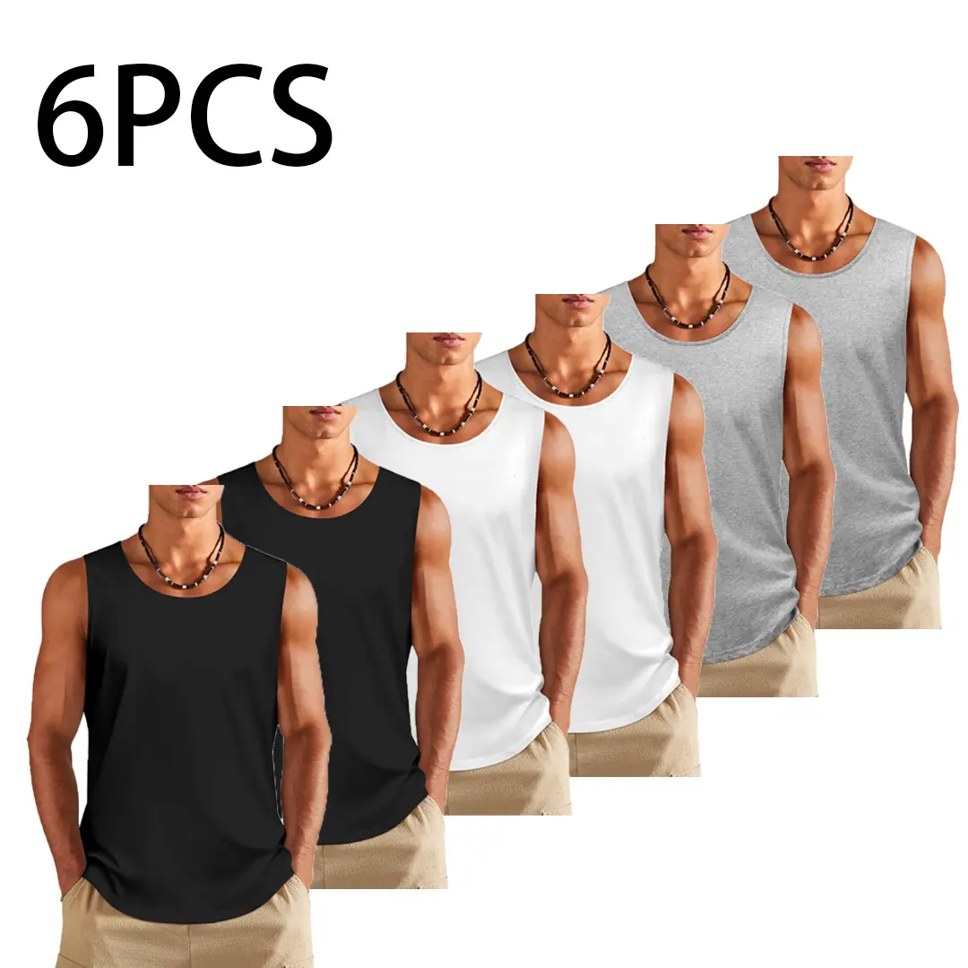 Men's 6-Pack Sleeveless Crew Neck Vests, Solid Color Basic Menswear Undershirts, Soft Breathable Athletic Shirts for Daily Workout, Vest streetwear outfit men vacation tank top casual neck sleeveless wife beater singlets