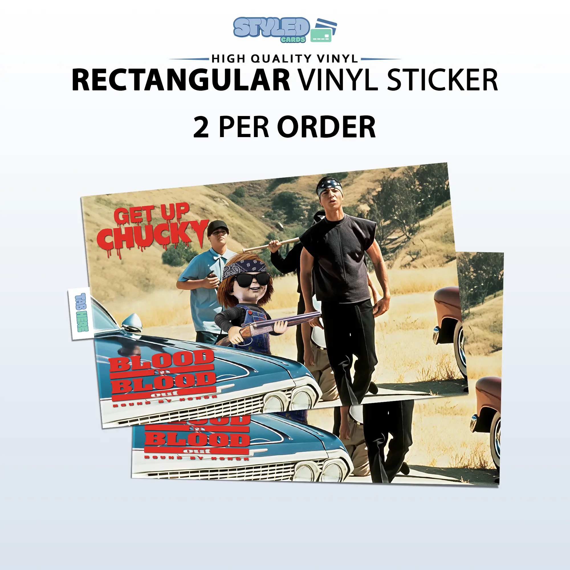 Chucky Funny Get Up Vinyl - High Quality Vinyl from Blood in Blood Out rectangle vinyl sticker