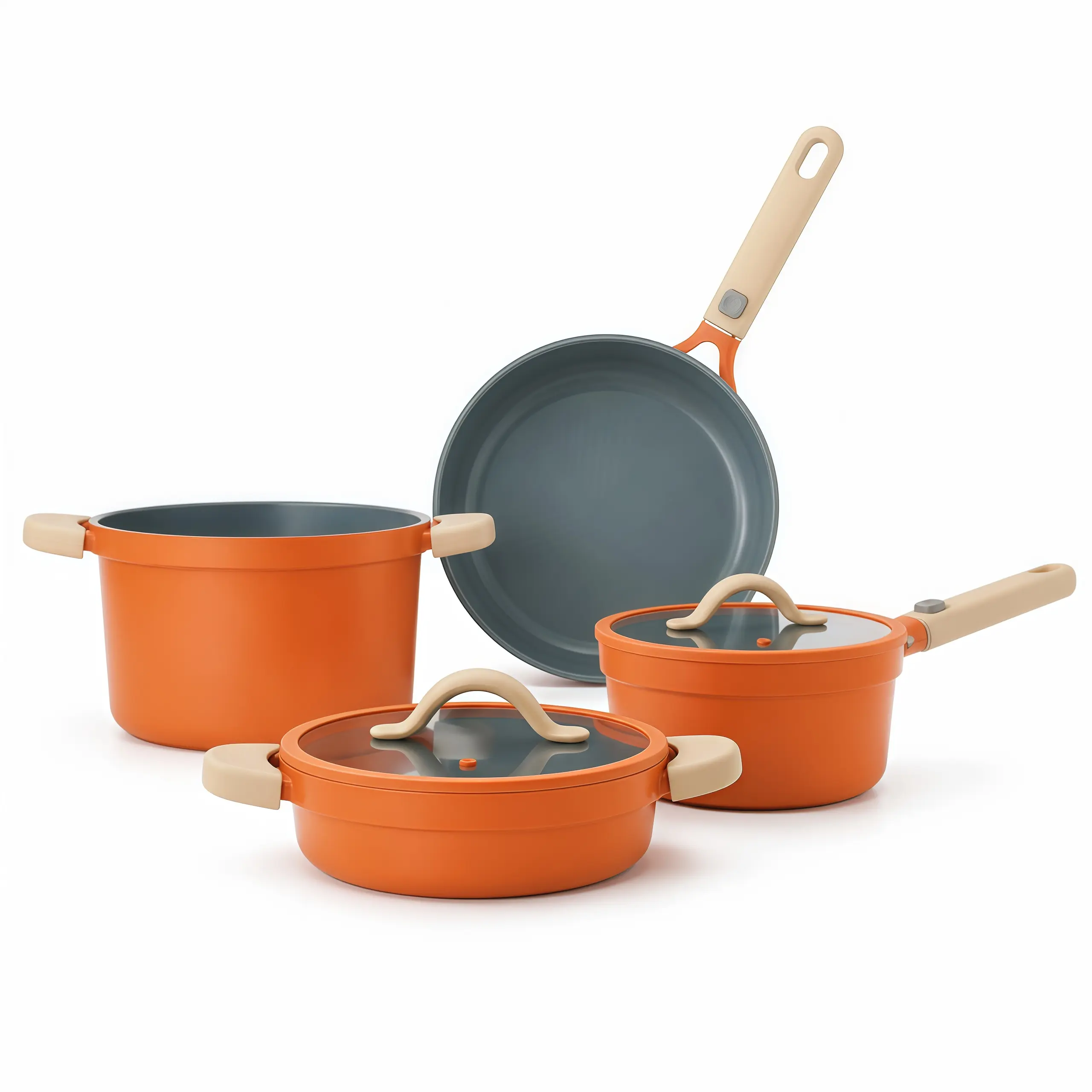 COOKER KING 8-Piece Compact Nonstick Cookware Set - Frying Pan Included, Stackable with Removable Silicone Handle, Space-Saving Pots for Induction, Gas, Electric Stovetops & Oven