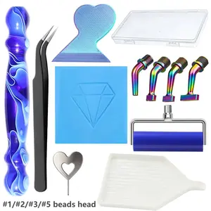 DIY 5D Diamond Painting Brush Tool Set, Ergonomic Bent Tips, Steel Nibs, Wheel Locator, Accessories for Art Crafts Nail Beauty, Diamond Painting Kit