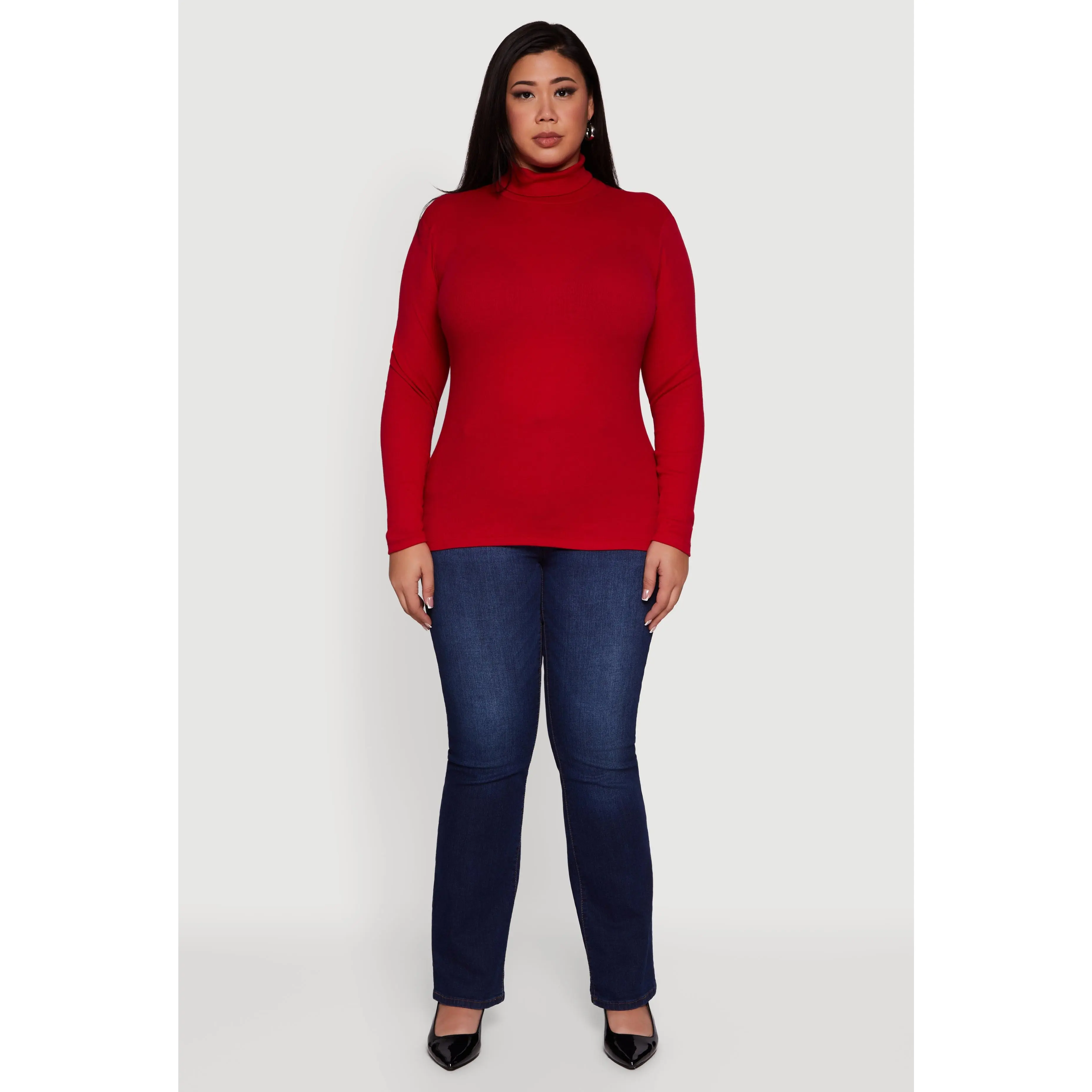 Plus Size Ribbed Knit Turtleneck Long Sleeve Top