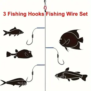 1 String Fishing Hooks Set, 3-hook Anti-Winding Hook, Saltwater & Freshwater Fishing Rigs, #8 #9 #10 Sizes