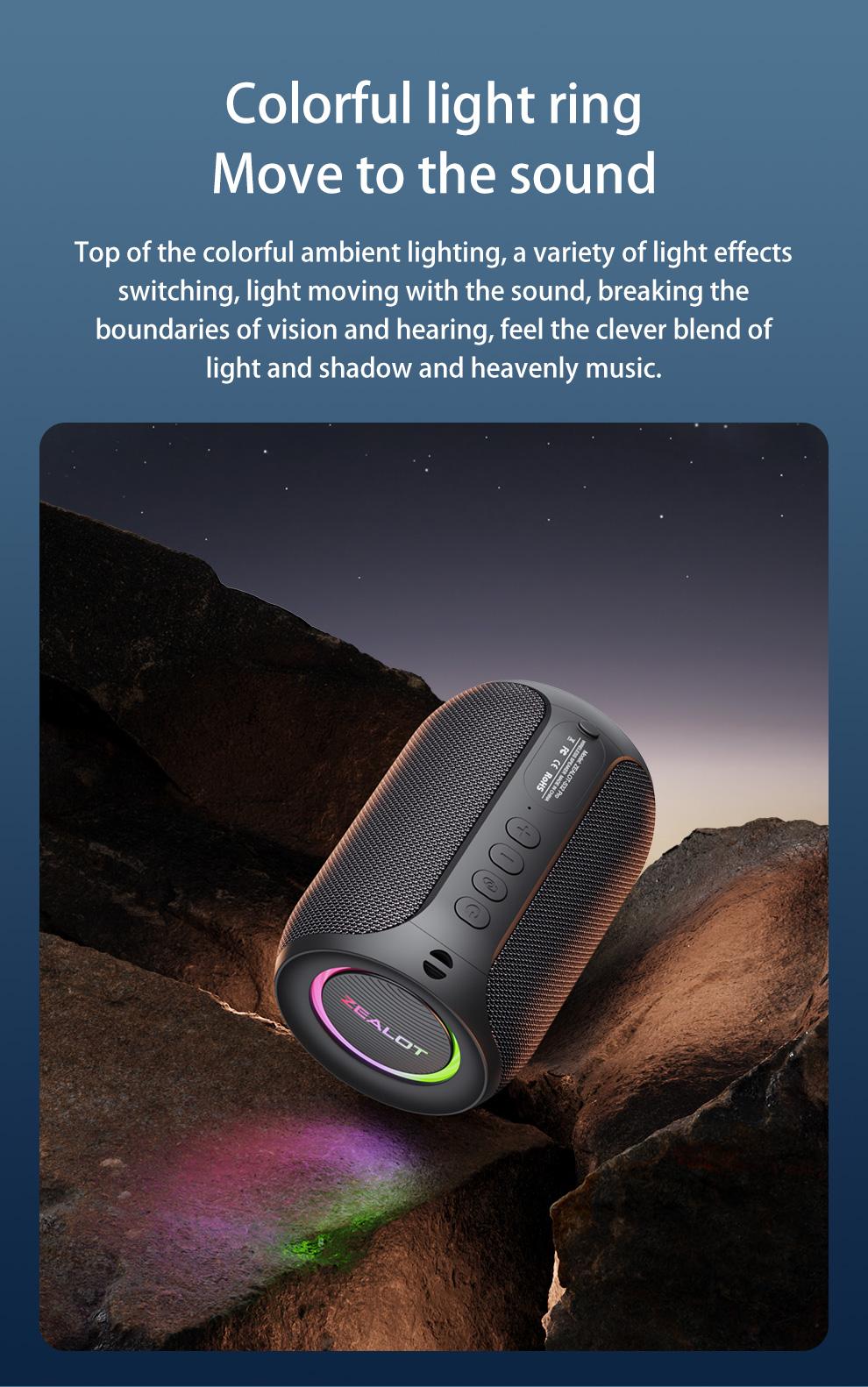 ZEALOTs S32 Pro Portable Wireless Speaker, 15W Long Standby Speaker with RGB Light Effect, Rechargeable Bluetooth-compatible Speaker for Home Outdoor Camping, Multifunctional Wireless Speaker, Outdoor Wireless Speakers