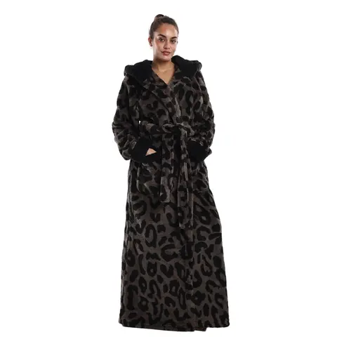 Msrlassn Cozy Soft Flannel Bathrobe Lined Color Block Hooded Robe for Women Thickened Long Sleeve Pyjamas Cute Print Home Sleepwear, Halloween One Size Fit Most, as Gift for Christmas