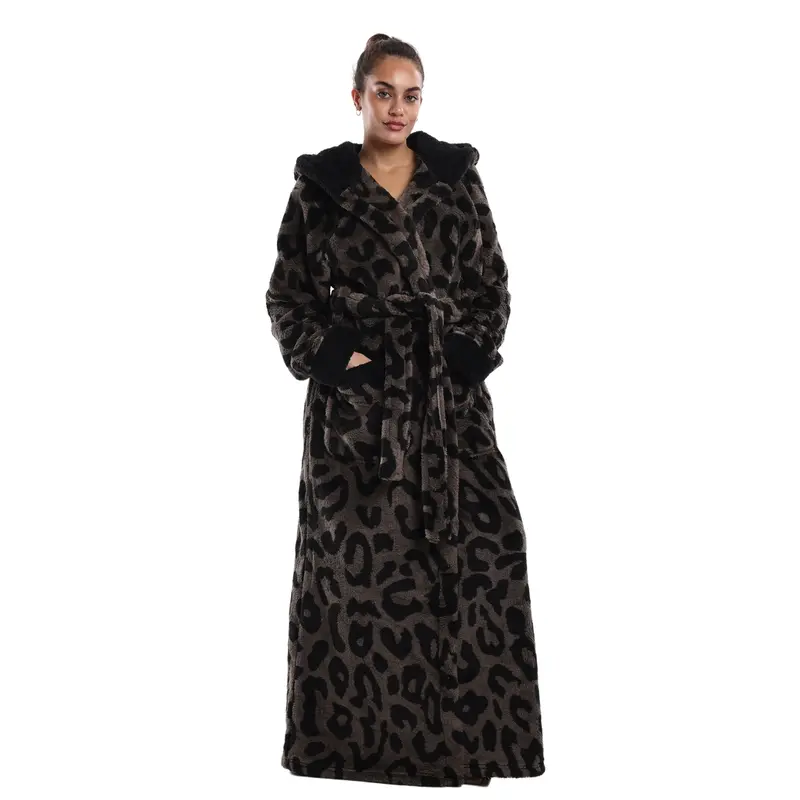 Msrlassn Cozy Soft Flannel Bathrobe Lined Color Block Hooded Robe for Women Thickened Long Sleeve Pyjamas Cute Print Home Sleepwear, Halloween One Size Fit Most, as Gift for Christmas